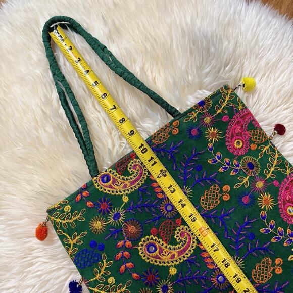 Artisan Boho Colorful Embroidered Silk Felted Floral Paisley Tote Shopping Bag - Picture 8 of 12
